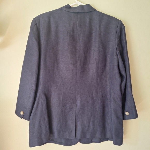 LL Bean Linen Blazer Navy Blue 16 Petite Classic 3 Button Style w/ Pockets 🌟 - Picture 2 of 5